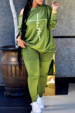 Зеленый модный повседневный принт в стиле пэчворк с косым воротником и длинным рукавом из двух частей