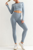 Light Gray Casual Sportswear Solid Patchwork Skinny Long Sleeved Top Trousers Two-piece Set