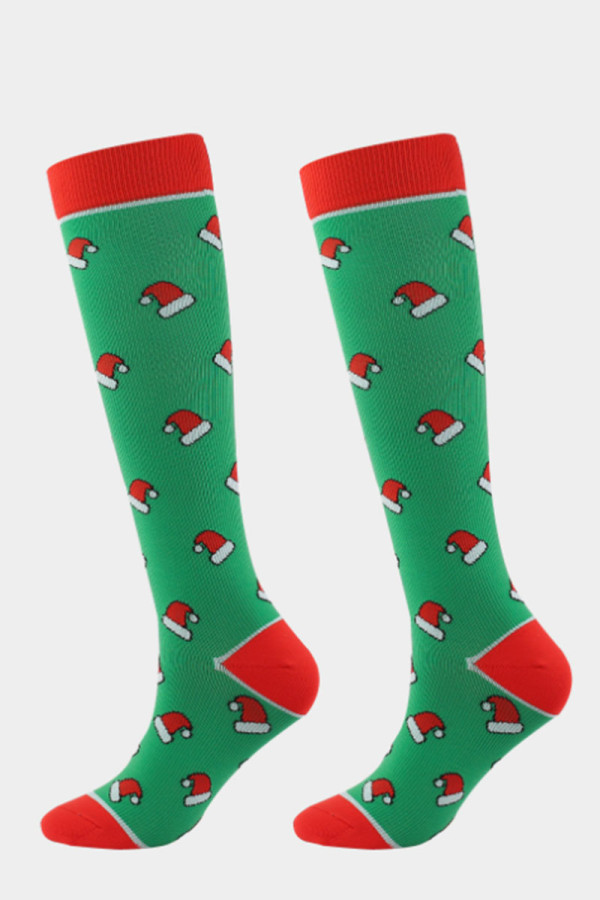 Grüne Mode-Weihnachtsmann-Weihnachtsmützen bedruckte Patchwork-Socke
