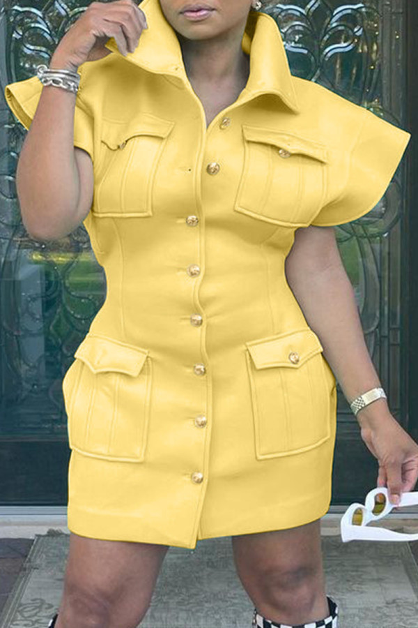 Abiti con colletto couverture in patchwork solido casual alla moda giallo