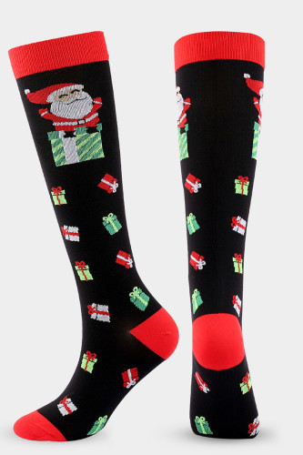 Svart Fashion Santa Claus Santa Hats Tryckt Patchwork Sock