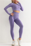 Purple Casual Sportswear Solid Patchwork Skinny Long Sleeved Top Trousers Two-piece Set
