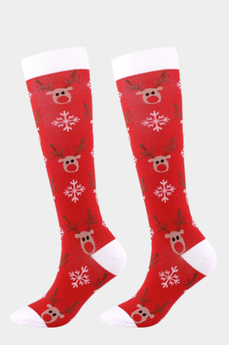 Red Fashion Santa Claus Santa Hats Printed Patchwork Sock