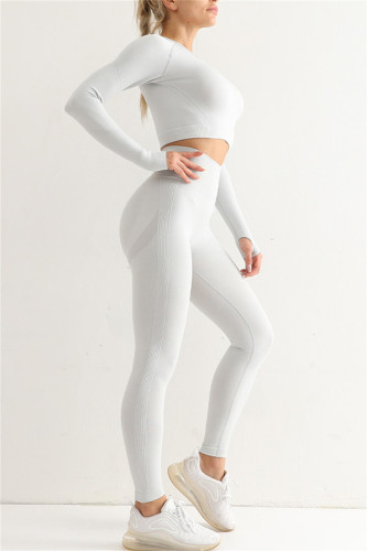 Ljusgrå Casual Sportswear Solid Patchwork Skinny långärmad toppbyxa i två delar