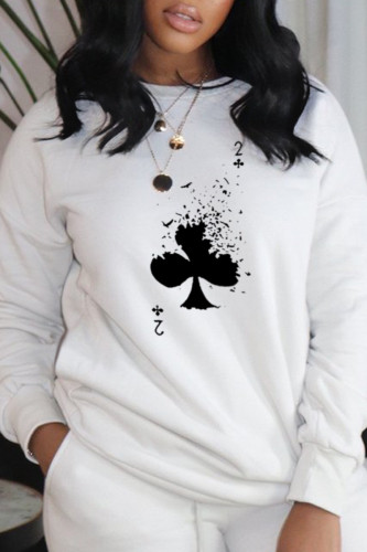 White Fashion Daily Print Patchwork O Neck Tops