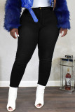 ディープブルーファッションカジュアルソリッド包帯プラスサイズジーンズ