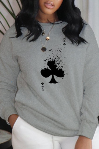 Grey Fashion Daily Print Patchwork O Neck Tops