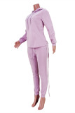 Фиолетовый модный повседневный сплошной бинт с капюшоном и воротником с длинным рукавом из двух частей