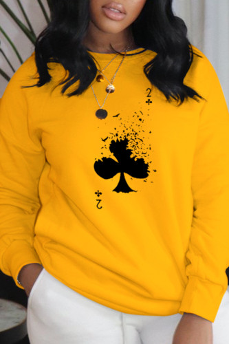 Yellow Fashion Daily Print Patchwork O Neck Tops