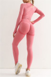 Watermelon Red Casual Sportswear Solid Patchwork Skinny Long Sleeved Top Trousers Two-piece Set