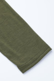 Verde militar casual sólido patchwork assimétrico decote em O manga comprida duas peças
