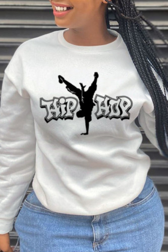 White Sportswear Daily Print Patchwork O Neck Tops
