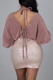 Brun sexig patchwork paljetter V-hals pennkjol klänningar