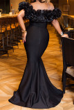 Black Fashion Sexy Solid Patchwork Backless Off the Shoulder Evening Dress