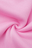 Colletto con cappuccio basic solido casual alla moda rosa Plus Size due pezzi