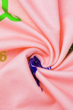 ピンク ファッション カジュアル 長袖 フード付き 襟付き レギュラースリーブ レギュラー プリント ツーピース