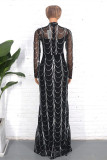 Silver Fashion Sexy Plus Size Patchwork Sequins See-through Turtleneck Evening Dress