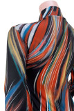 Vestidos de falda de un paso con cuello alto y abertura en patchwork con estampado sexy multicolor