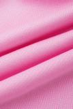 ピンクファッションカジュアルソリッドベーシックフード付きカラープラスサイズツーピース