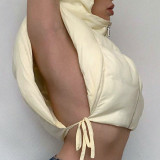 Vêtement d'extérieur à col à capuche avec fermeture à glissière et patchwork solide décontracté abricot