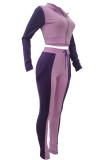 Purple Casual Solid Patchwork Zipper Zipper Collar Long Sleeve Two Pieces