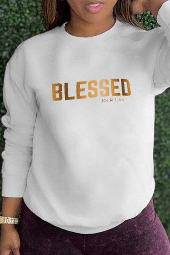 White Street Daily Print Letter O Neck Tops