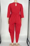 Black Casual Solid Patchwork Fold O Neck Plus Size Jumpsuits