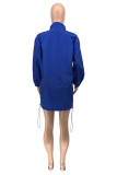 Deep Blue Fashion Casual Solid Patchwork Zipper Collar Long Sleeve Dresses