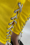 Amarelo Casual Street Solid Patchwork Frenulum Gola com capuz sem mangas duas peças