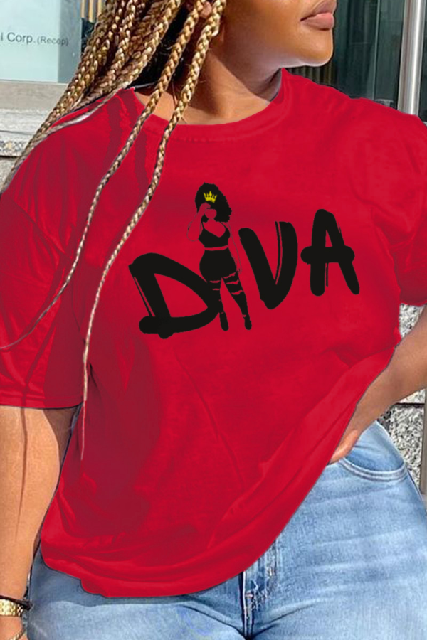 Red Street Daily T-Shirts mit Buchstabe O am Halsausschnitt