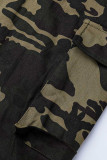 Camouflage Fashion Casual Camouflage Print Bandage Zipper Collar Combinaisons régulières