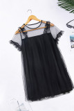 Schwarzes, sexy, lässiges, durchsichtiges, kurzärmliges Kleid mit O-Ausschnitt