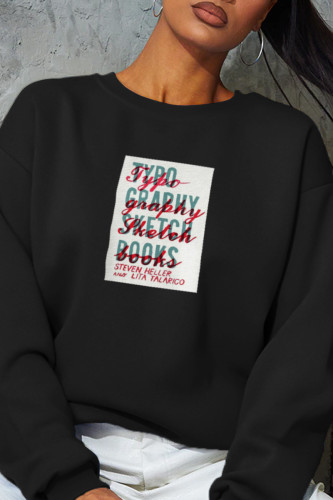 Black Fashion Street Print Letter O Neck Tops