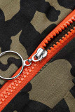 Camouflage Fashion Casual Camouflage Print Bandage Zipper Collar Combinaisons régulières