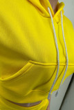 Yellow Casual Street Solid Patchwork Frenulum Hooded Collar Sleeveless Two Pieces