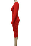 Rote sexy feste Patchwork-Kleider mit V-Ausschnitt und einem Schritt Rock