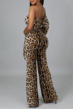 Macacão regular com estampa de leopardo moda casual estampa de leopardo sem costas