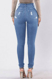 Dunkelblaue, lässige, zerrissene Street-Denim-Jeans mit Patchwork und hoher Taille
