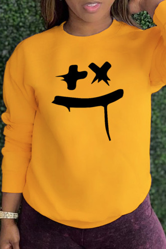 Yellow Street Daily Print Patchwork O Neck Tops