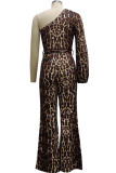 Леопардовый принт Модные повседневные комбинезоны с леопардовым принтом и открытой спиной с косым воротником