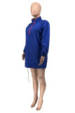 Deep Blue Fashion Casual Solid Patchwork Zipper Collar Long Sleeve Dresses
