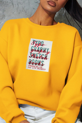 Yellow Fashion Street Print Letter O Neck Tops