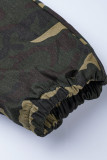 Camuflagem Moda Casual Estampado de Camuflagem Bandagem Gola Com Zíper Macacão Regular