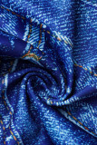 Pantaloni regolari patchwork con stampa denim casual blu