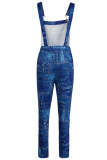 Calça Jeans Azul Casual Estampa Patchwork Regular