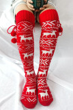 Red Casual Print Patchwork Sock