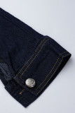 Djupblå Casual Solid Patchwork Spänne-knappar med bälte turndown-krage Plus Size Jumpsuits