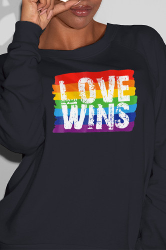 Black Casual basis Print Letter O Neck Tops