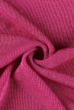 Rose rouge Sexy solide Patchwork fente pli asymétrique col Oblique une étape jupe robes