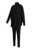 ブラックファッションカジュアルソリッドベーシックタートルネック長袖ツーピース